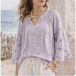 Caslon Purple Moss Boho Peasant Top Small Eyelet Sleeve Lavender Blouse NWT